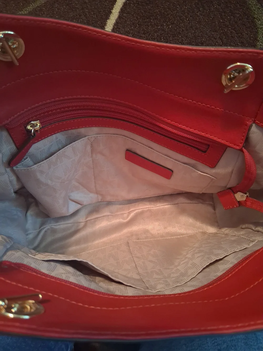 Michael Kors Red Saffiano Tote with Gold Chain Straps - Picture 3 of 3